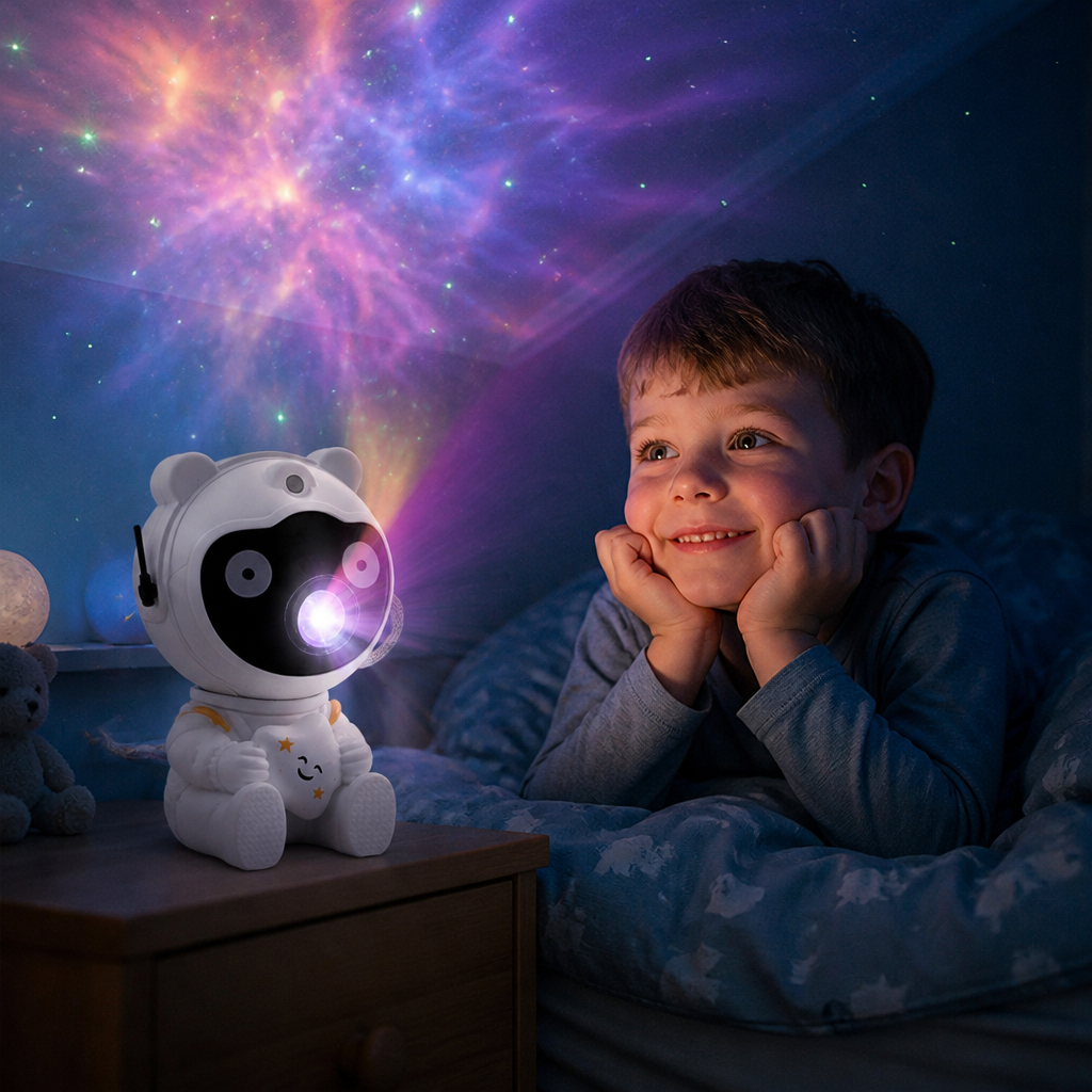 Projektor galaktyki i gwiazd Astronauta z 8-kolorową mgławicą i pilotem