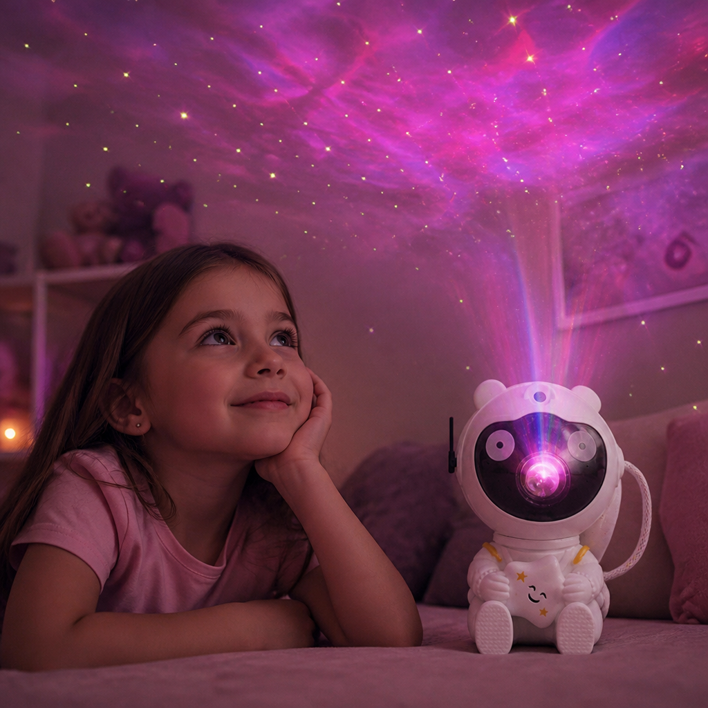 Projektor galaktyki i gwiazd Astronauta z 8-kolorową mgławicą i pilotem