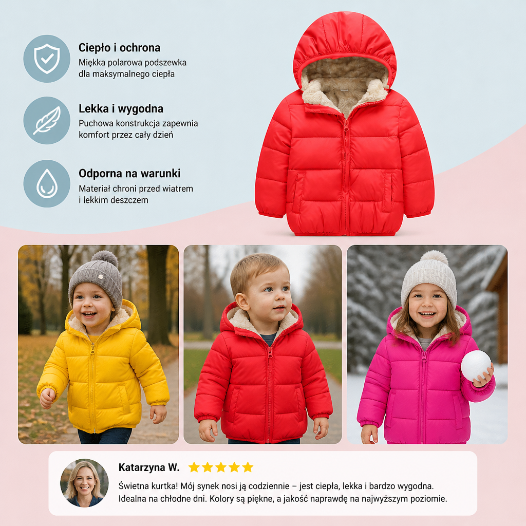 Kurtka puchowa z podszewką polarową dla niemowląt i małych dzieci