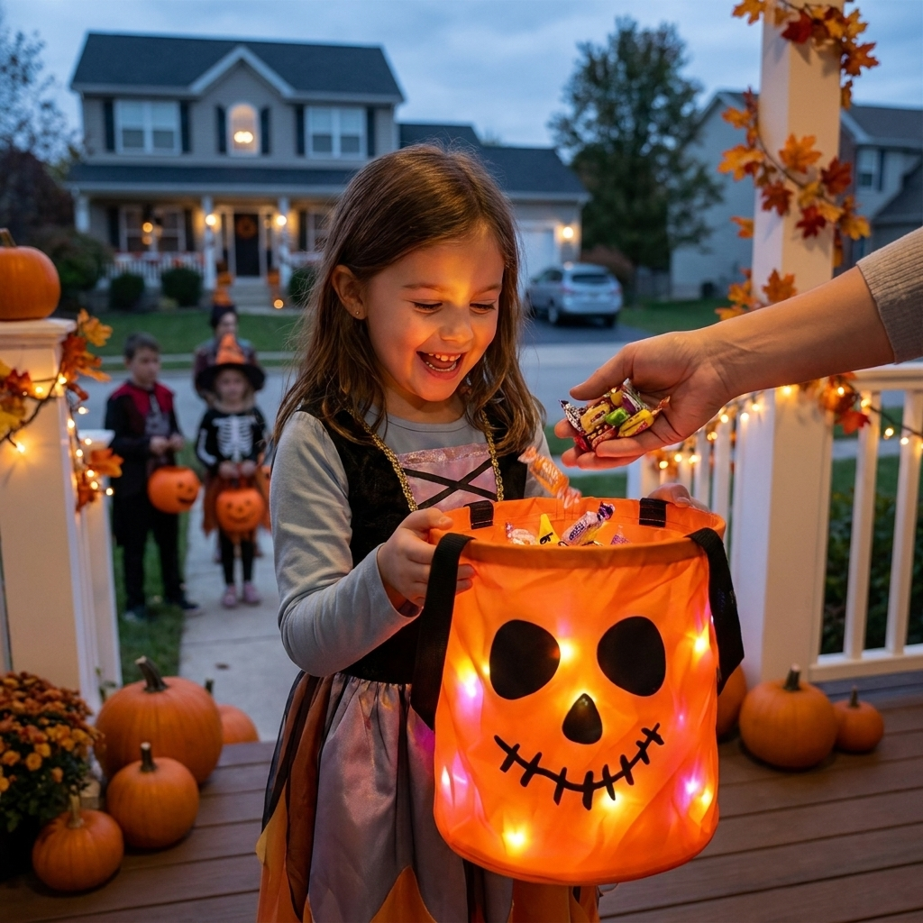 LED Halloweenowy koszyk na słodycze – wielorazowa torba na Halloween z podświetleniem