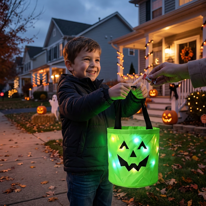 LED Halloweenowy koszyk na słodycze – wielorazowa torba na Halloween z podświetleniem