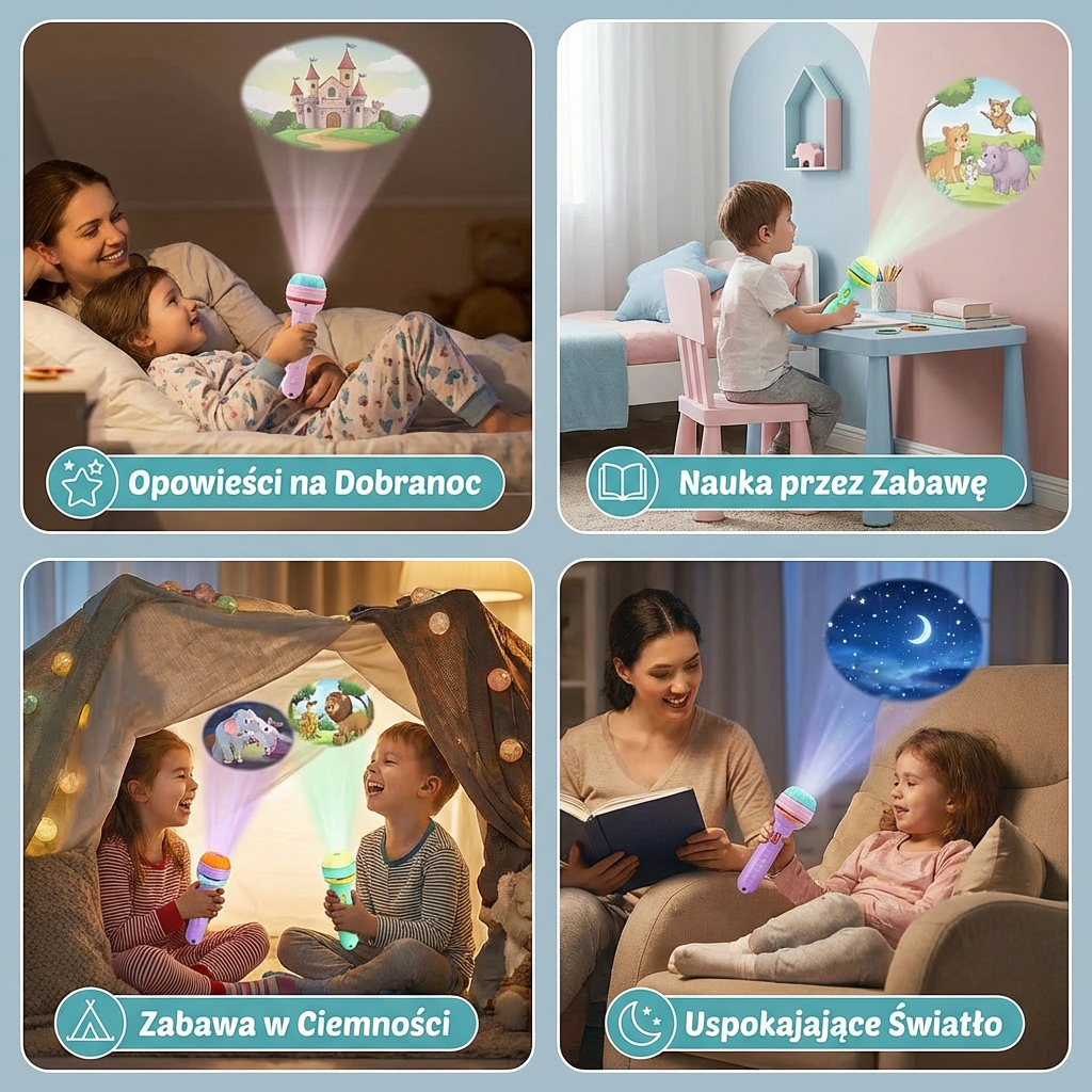 Latarka Projekcyjna dla Dzieci – Projektor Bajek na Dobranoc do Nauki i Zabawy