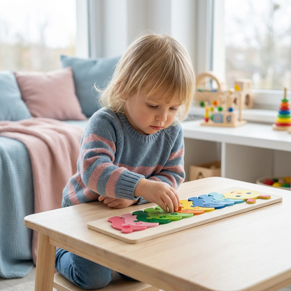 Zestaw Drewnianych Puzzli dla Dzieci – Układanka Edukacyjna z Liczbami i Zwierzętami