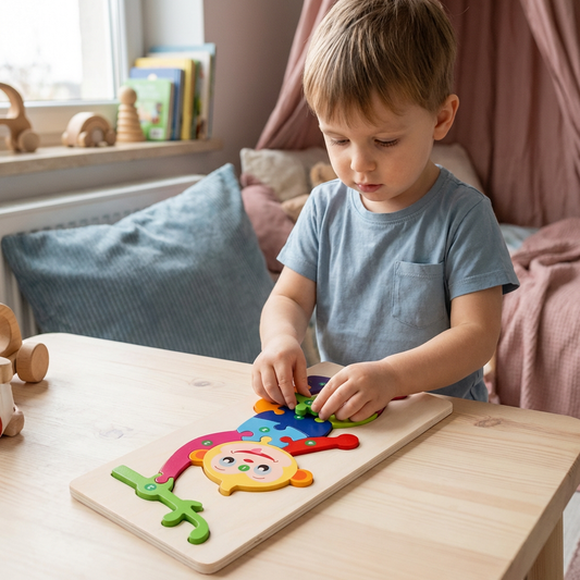 Zestaw Drewnianych Puzzli dla Dzieci – Układanka Edukacyjna z Liczbami i Zwierzętami