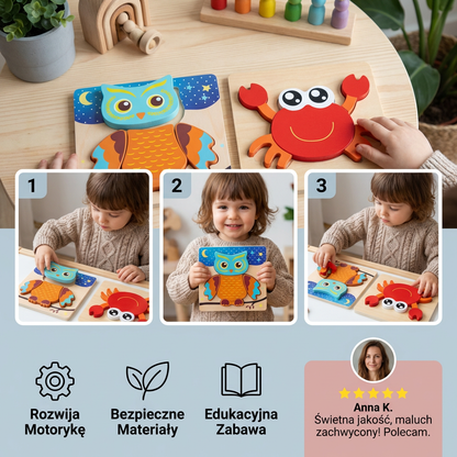 3D Drewniane Puzzle dla Dzieci – Edukacyjna Zabawka Zwierzątka dla Maluchów