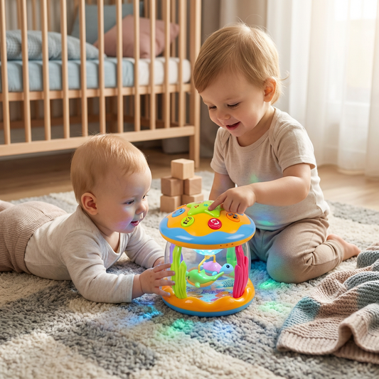 Ocean Light & Music Baby Toy – Obrotowa Zabawka Sensoryczna dla Niemowląt – Idealna do Brzuszkowania i Raczkowania