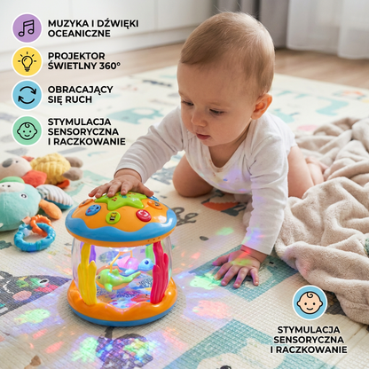 Ocean Light & Music Baby Toy – Obrotowa Zabawka Sensoryczna dla Niemowląt – Idealna do Brzuszkowania i Raczkowania