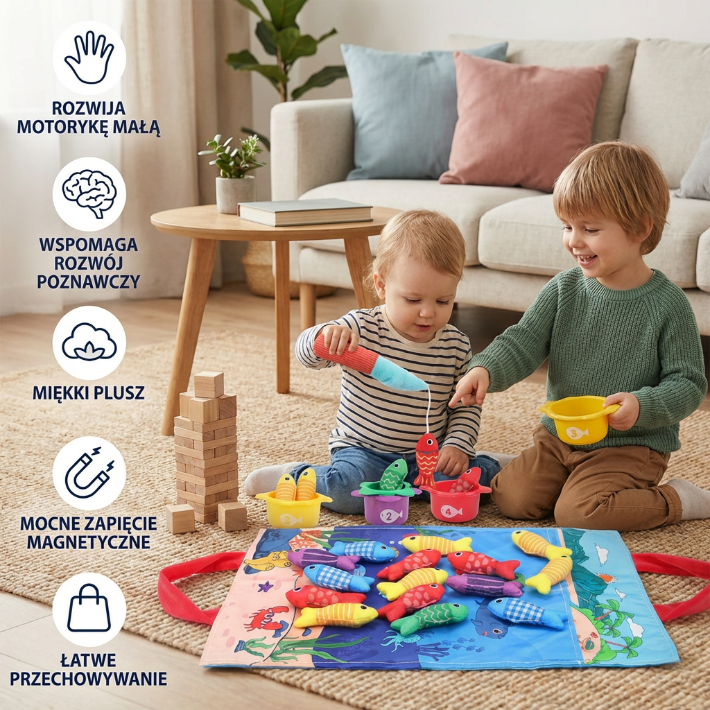 Zabawka Montessori Pluszowa Wędka do Łowienia Ryb