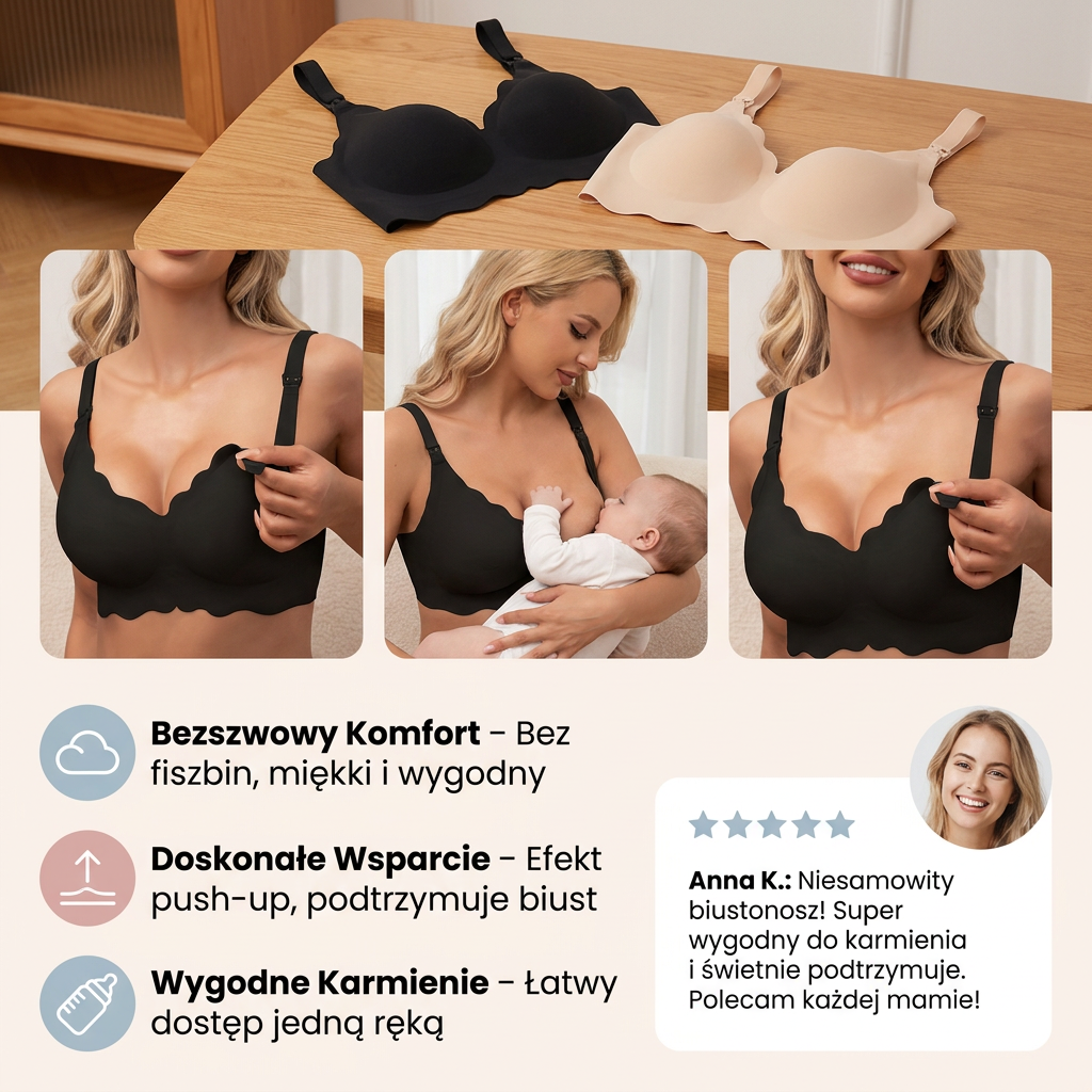 Bezszwowy Biustonosz do Karmienia i Ciążowy – Bez Fiszbin, Wspierający i Komfortowy z Efektem Push-Up
