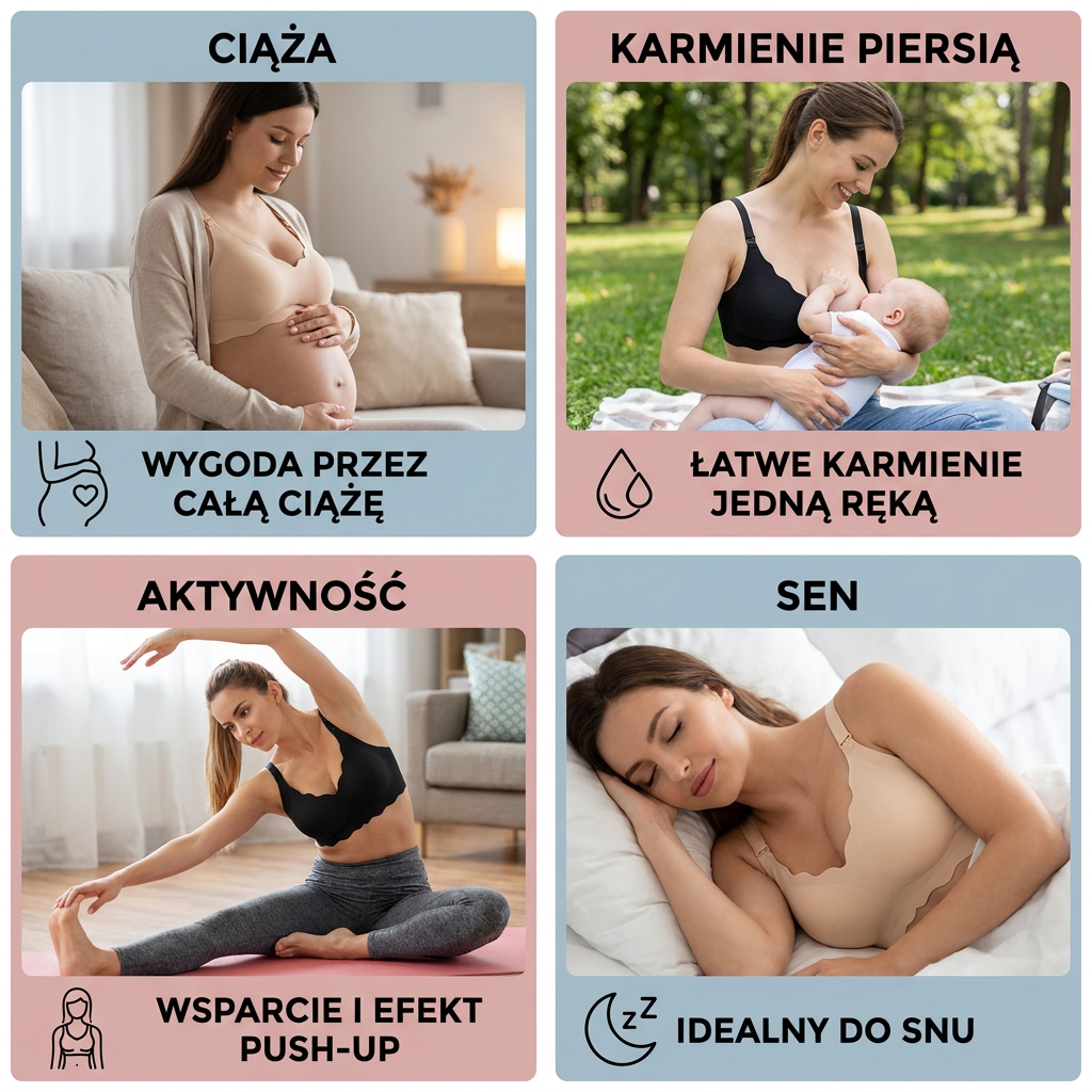 Bezszwowy Biustonosz do Karmienia i Ciążowy – Bez Fiszbin, Wspierający i Komfortowy z Efektem Push-Up