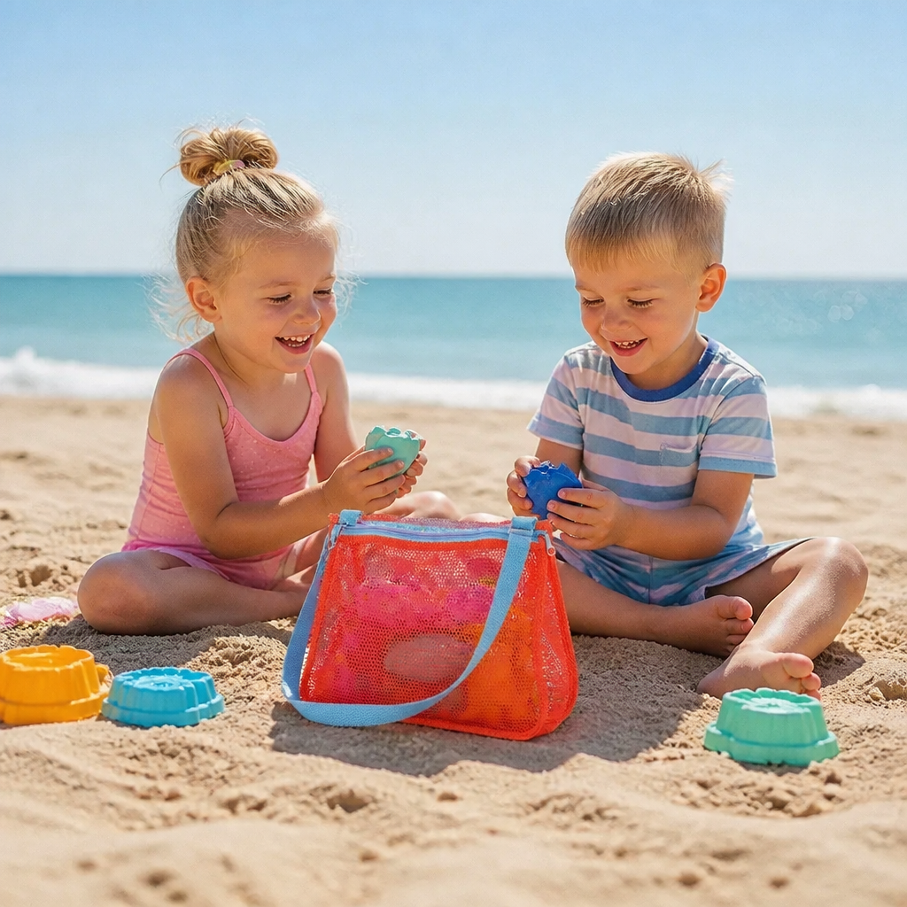 Siatkowa torba plażowa i basenowa dla dzieci na zabawki i akcesoria