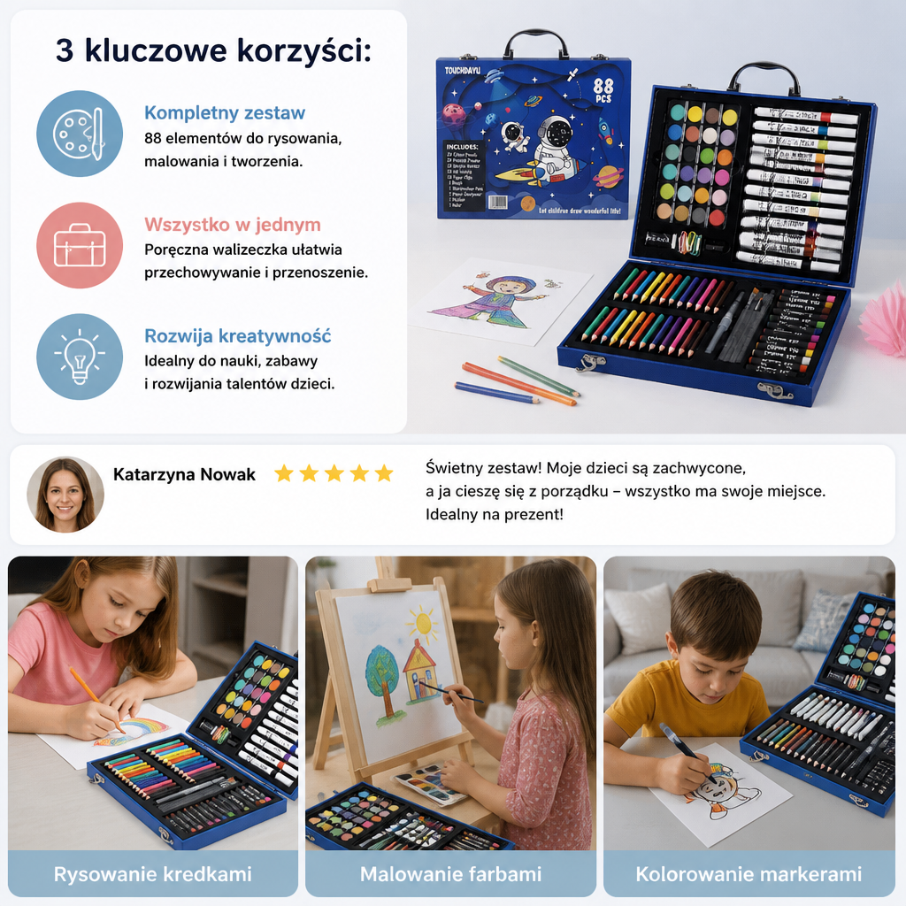 88-częściowy Kreatywny Zestaw Plastyczny dla Małych Artystów