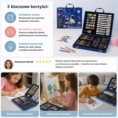 88-częściowy Kreatywny Zestaw Plastyczny dla Małych Artystów