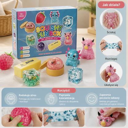 Zestaw Premium Miękkich Zabawek Fidget Squishy – 8 Zabawek Sensorycznych