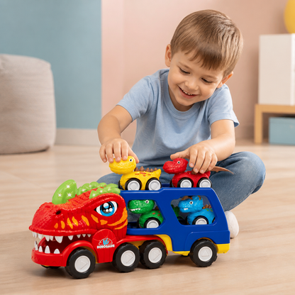 Zestaw Zabawek Ciężarówka Transportowa z Dinozaurem i Mini Samochodzikami Dinozaurami
