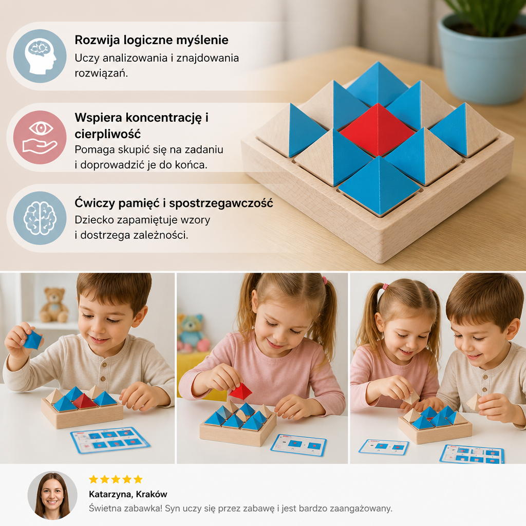 Drewniane Puzzle z Geometrycznymi Wzorami – Gra Rozwijająca Logikę i Myślenie Przestrzenne