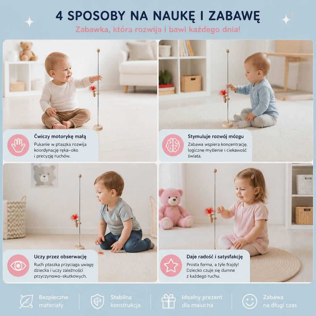 Drewniana Zabawka Edukacyjna z Dzięciołem dla Dzieci