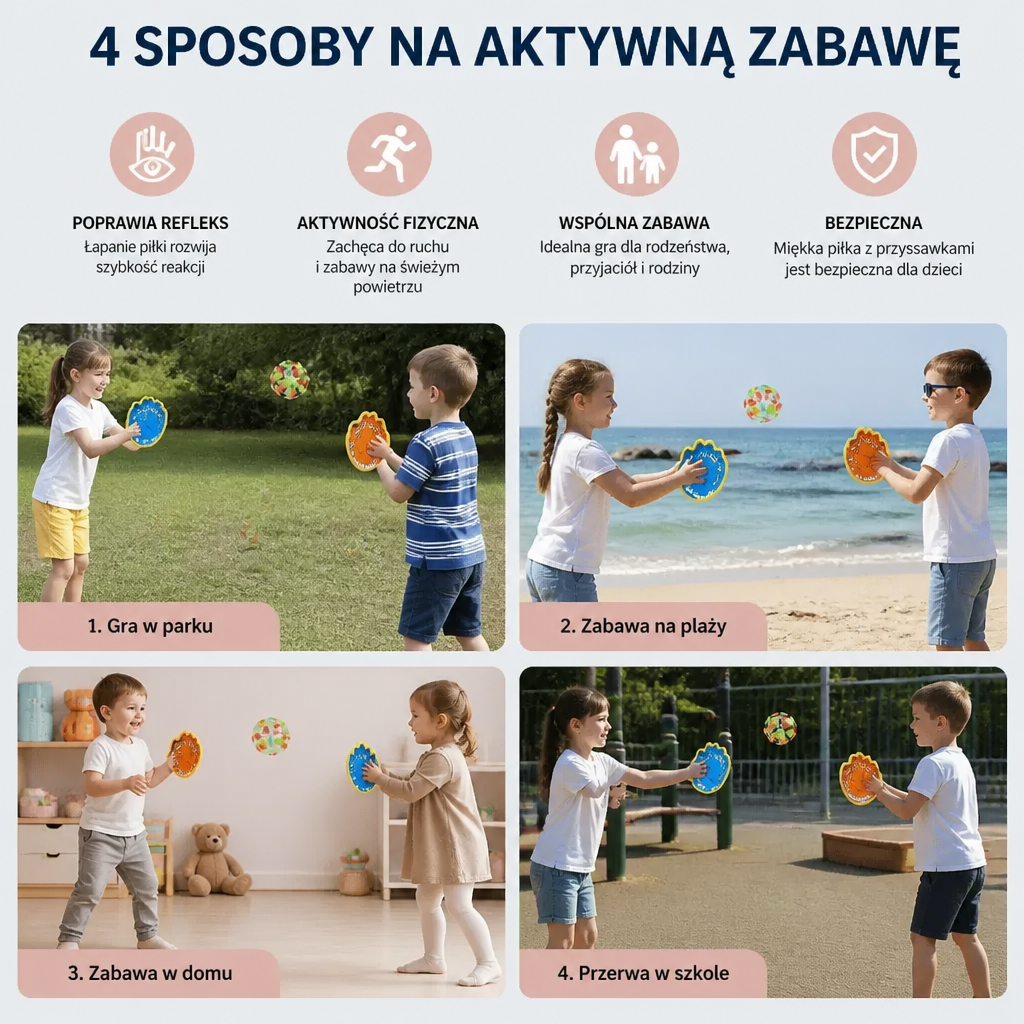 Zestaw do Gry w Łapanie Piłki z Przyssawką dla Dzieci
