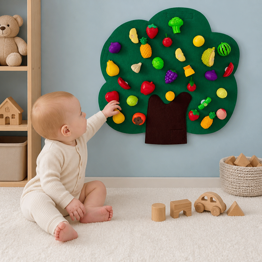 Filcowa Tablica Aktywności „Drzewo Owocowe” – Edukacyjna Zabawka Montessori