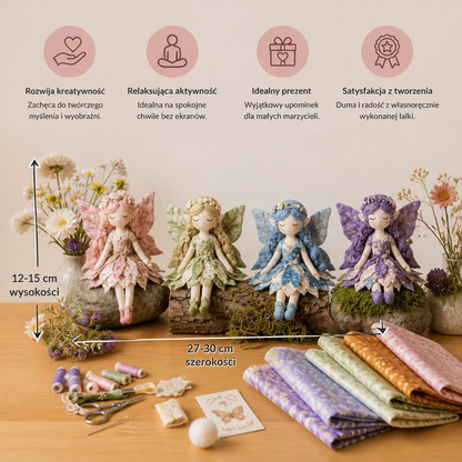 Zestaw DIY do szycia wróżek dla dzieci – Stwórz magiczne laleczki wróżki z tkaniny, akcesoriów i instrukcji