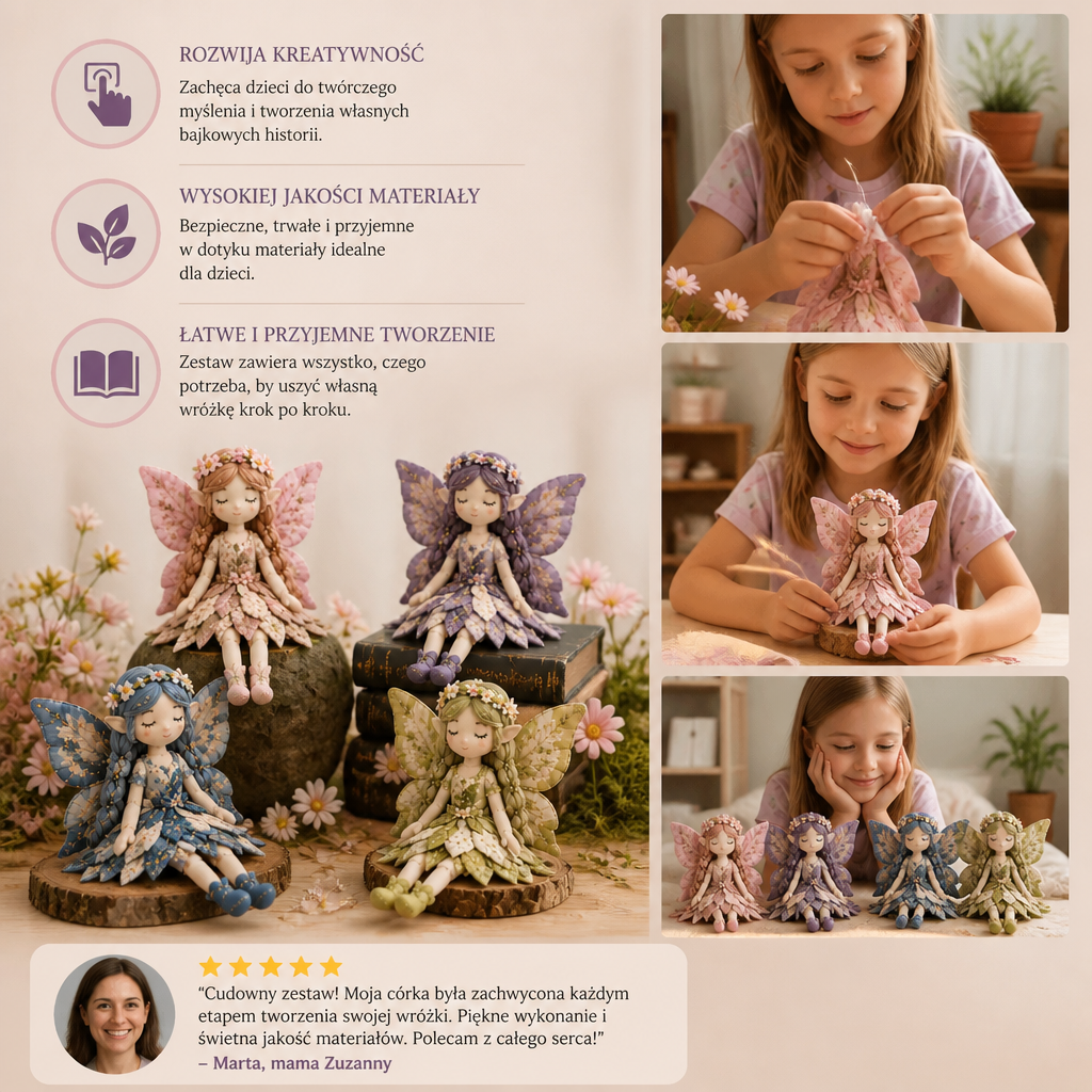 Zestaw DIY do szycia wróżek dla dzieci – Stwórz magiczne laleczki wróżki z tkaniny, akcesoriów i instrukcji