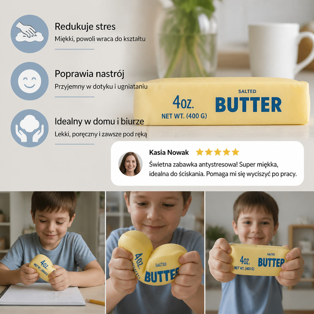 Jumbo Squishy Butter Stick – Wolno Powracająca Piłeczka Antystresowa i Sensoryczna Zabawka Fidget
