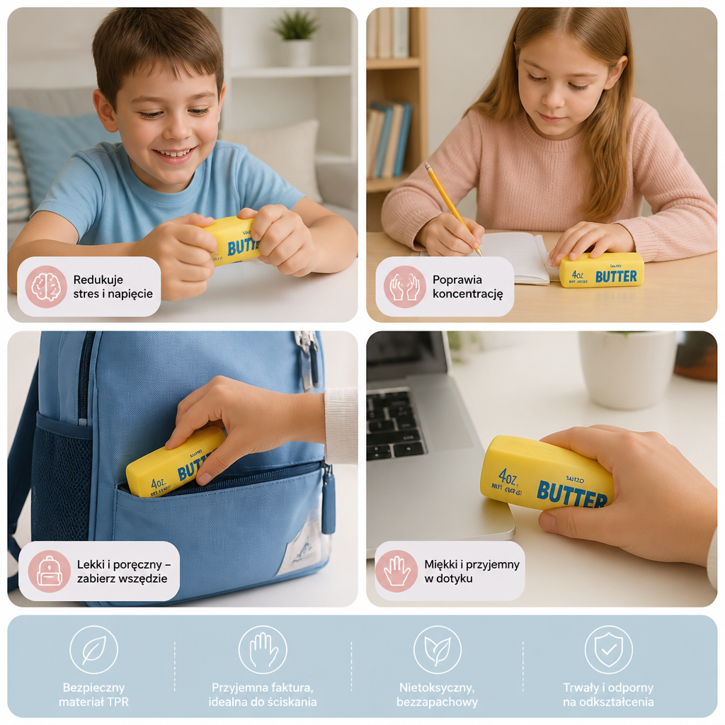 Jumbo Squishy Butter Stick – Wolno Powracająca Piłeczka Antystresowa i Sensoryczna Zabawka Fidget