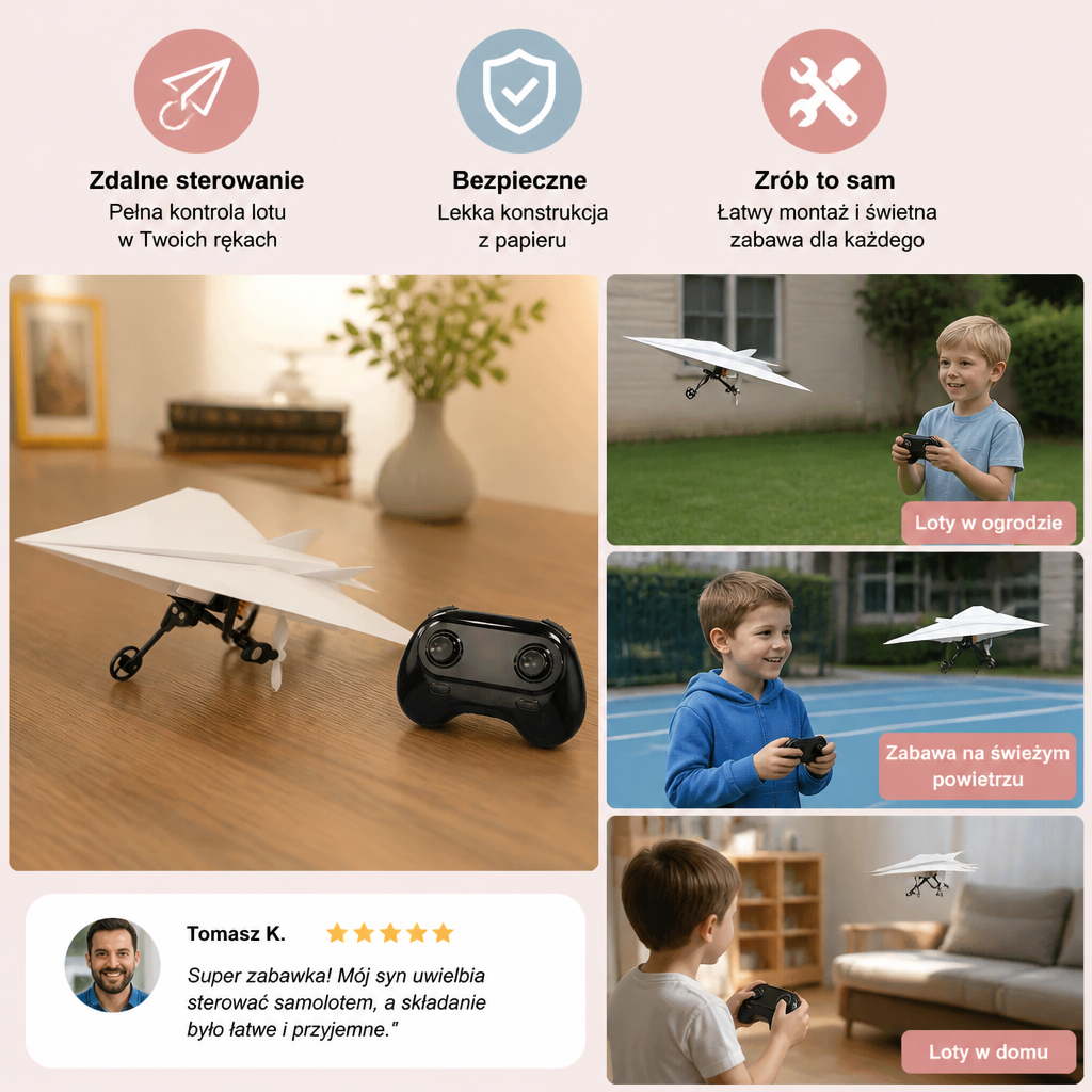 Zestaw DIY do zdalnie sterowanych papierowych samolotów
