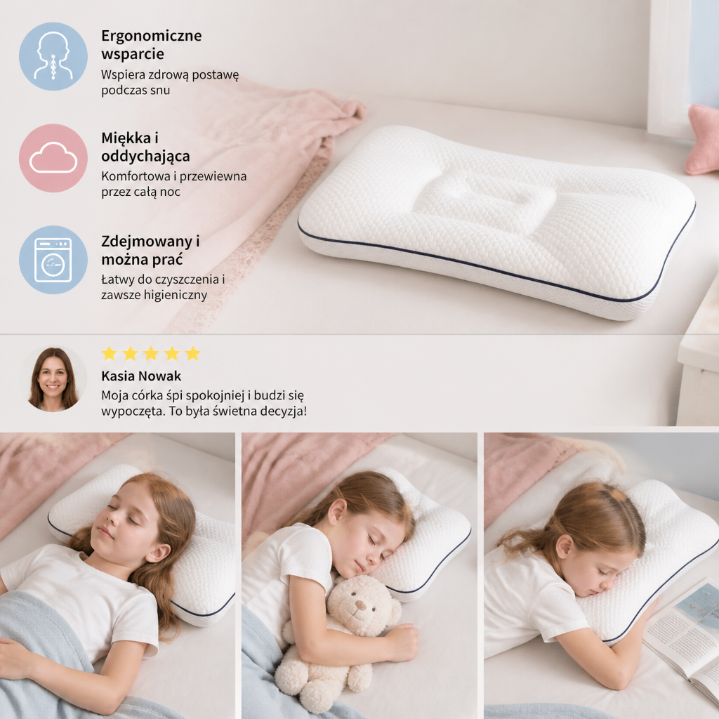 Ergonomiczna Poduszka Dziecięca z Pianki Memory z Podparciem Karku