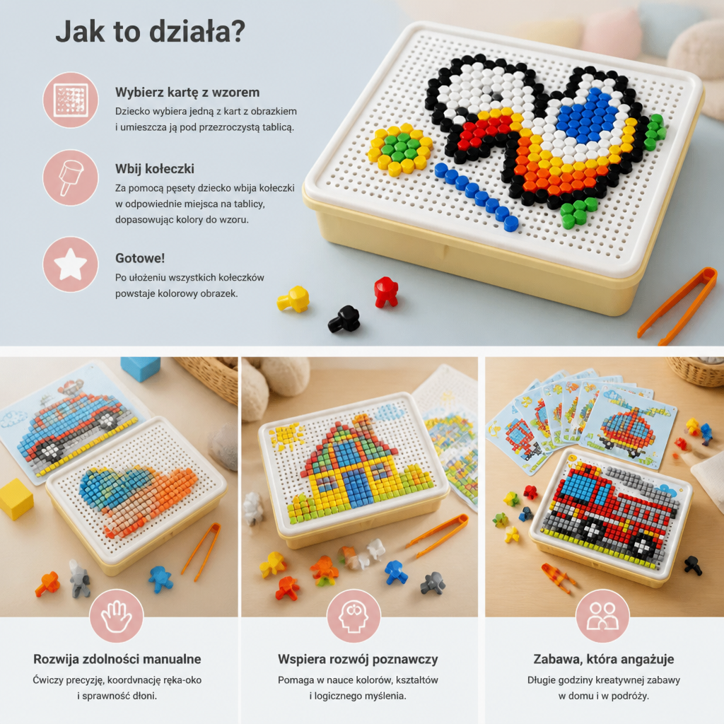 Montessoriowa Tablica Mozaikowa z Kołeczkami do Nauki
