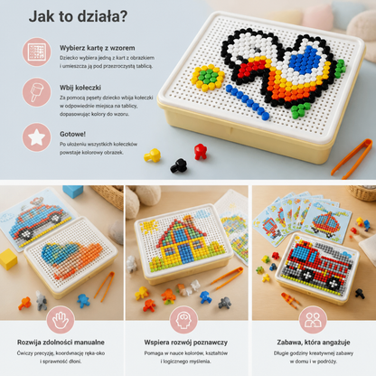 Montessoriowa Tablica Mozaikowa z Kołeczkami do Nauki