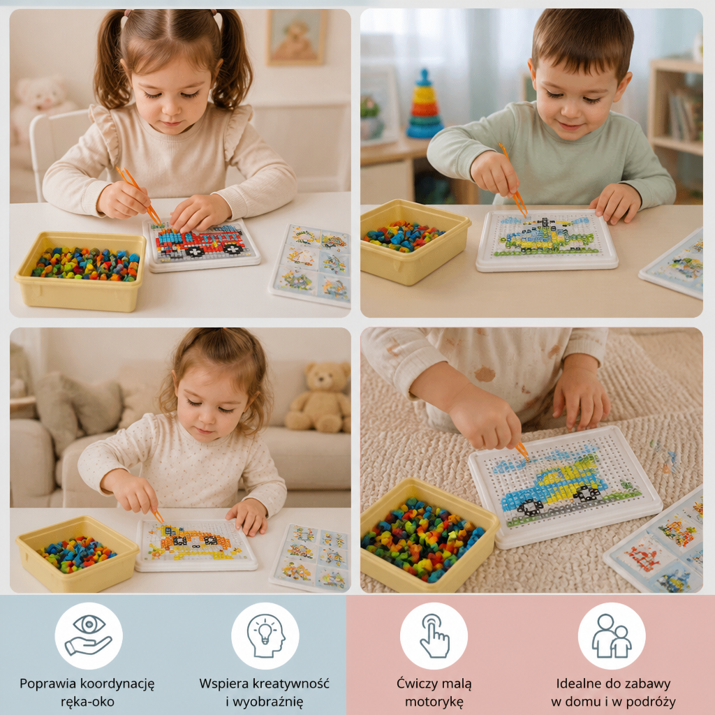 Montessoriowa Tablica Mozaikowa z Kołeczkami do Nauki