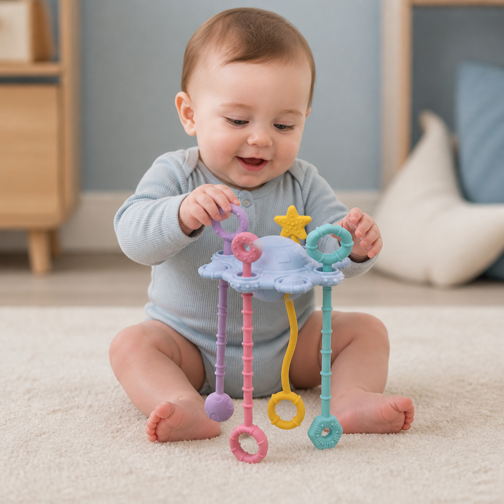 Montessori Sensoryczna Zabawka do Ciągnięcia i Odkrywania – Silikonowa Zabawka z Linkami Wspierająca Rozwój Dotyku i Łagodząca Ząbkowanie