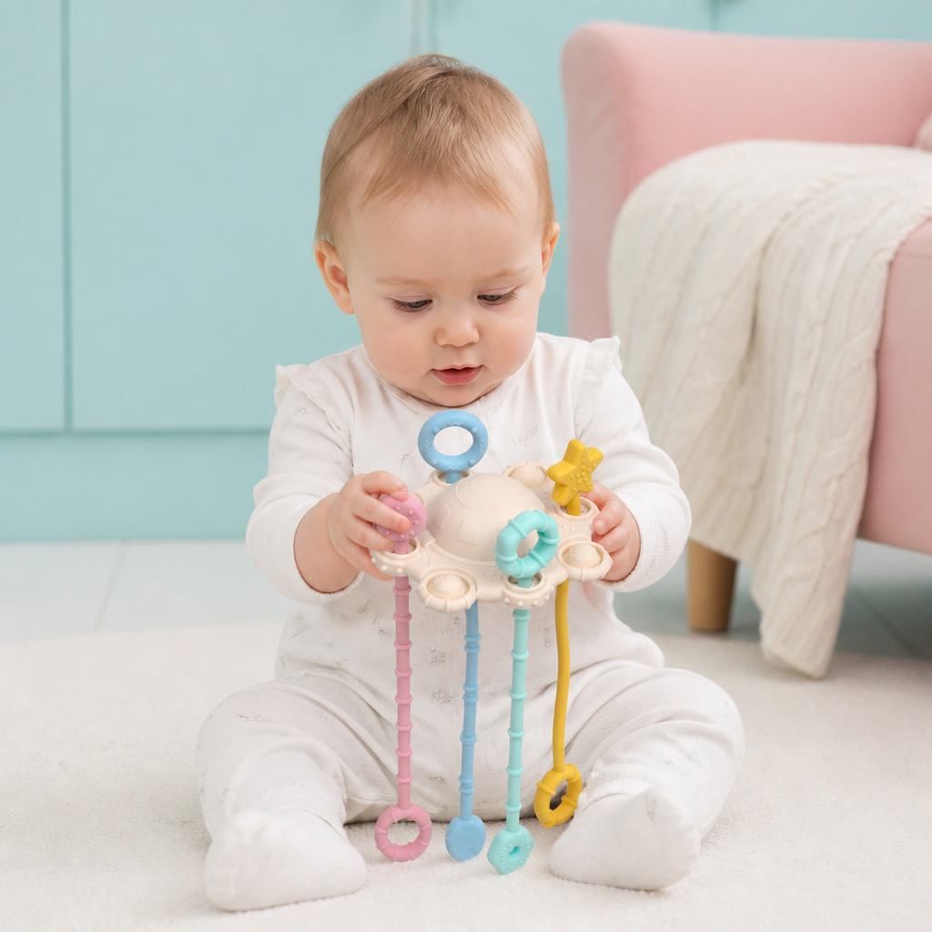 Montessori Sensoryczna Zabawka do Ciągnięcia i Odkrywania – Silikonowa Zabawka z Linkami Wspierająca Rozwój Dotyku i Łagodząca Ząbkowanie