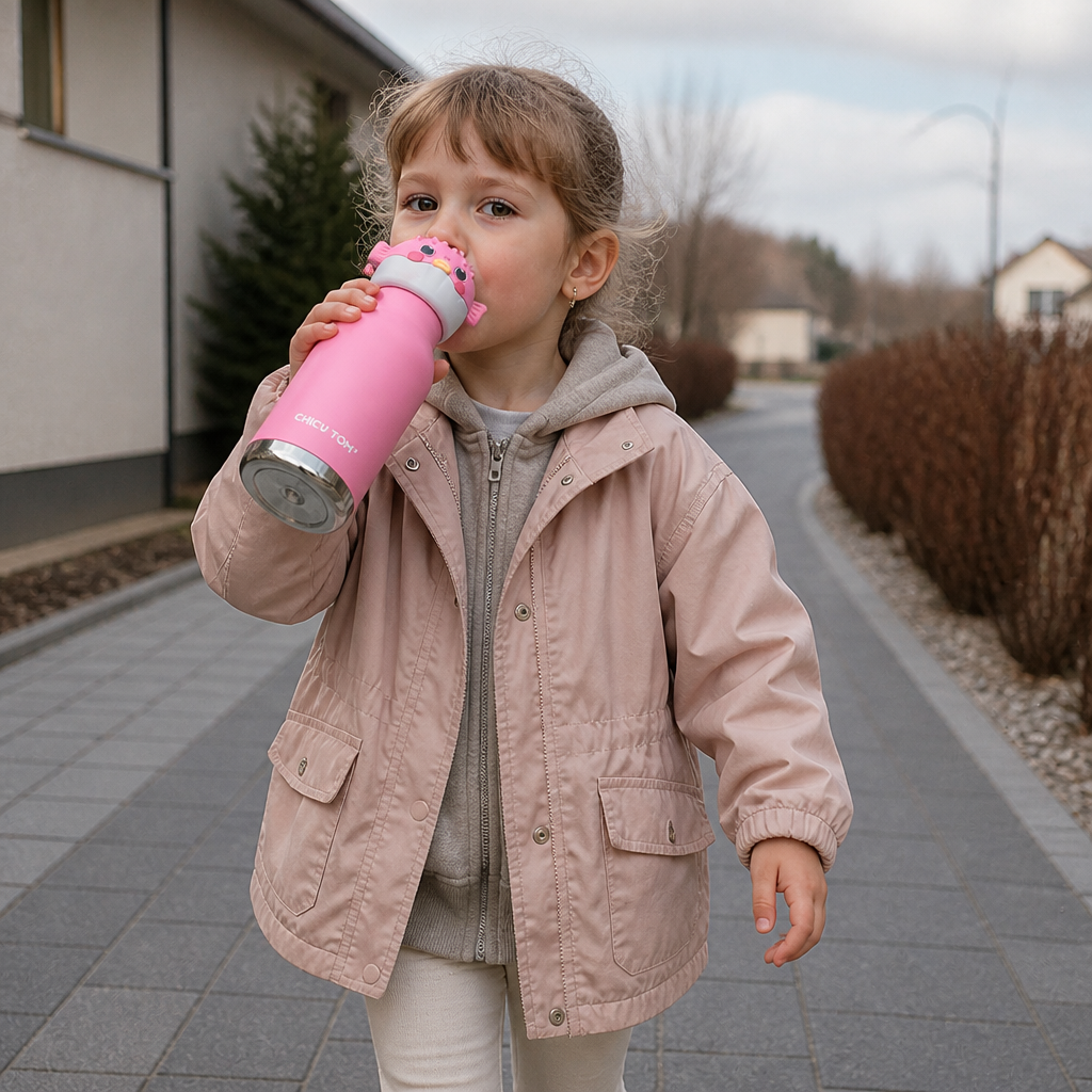 Słodki Termiczny Kubek ze Stali Nierdzewnej ze Słomką i Motywem Zwierząt – 480 ml