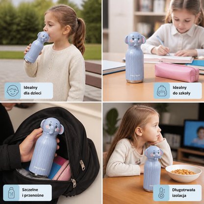 Słodki Termiczny Kubek ze Stali Nierdzewnej ze Słomką i Motywem Zwierząt – 480 ml
