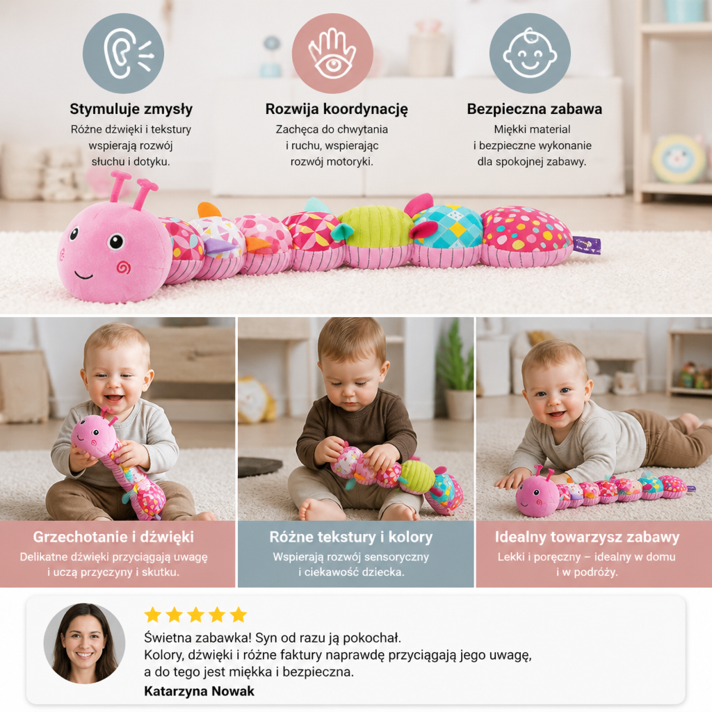 Sensoryczna Pluszowa Grzechotka i Muzyczna Gąsienica