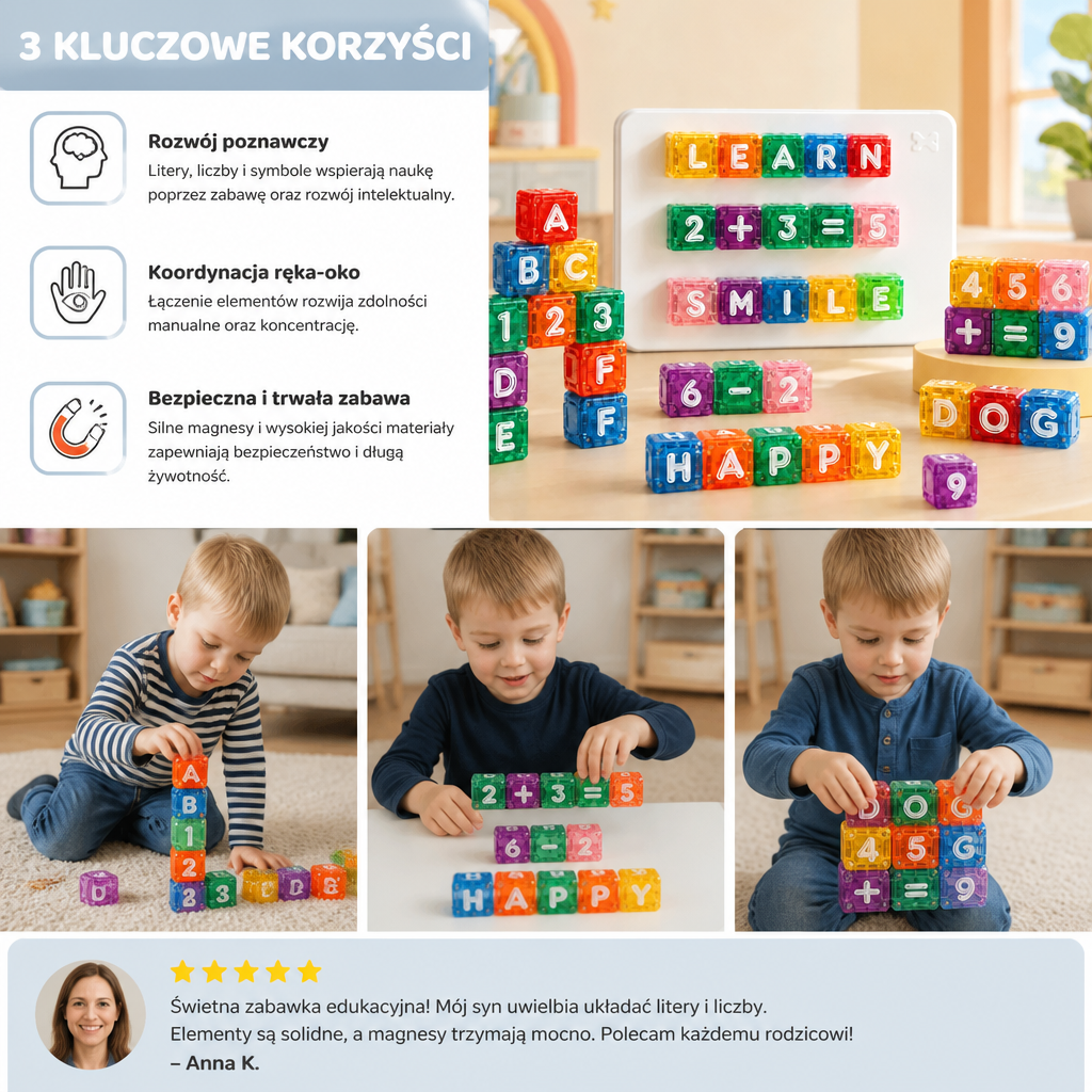 40-elementowy zestaw magnetycznych liter i cyfr – zabawka edukacyjna Montessori STEM dla dzieci