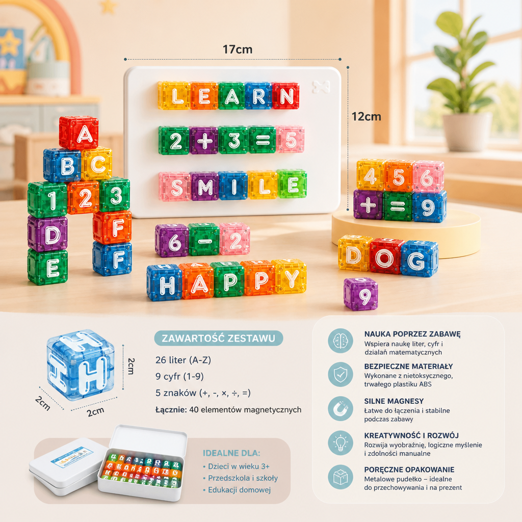 40-elementowy zestaw magnetycznych liter i cyfr – zabawka edukacyjna Montessori STEM dla dzieci