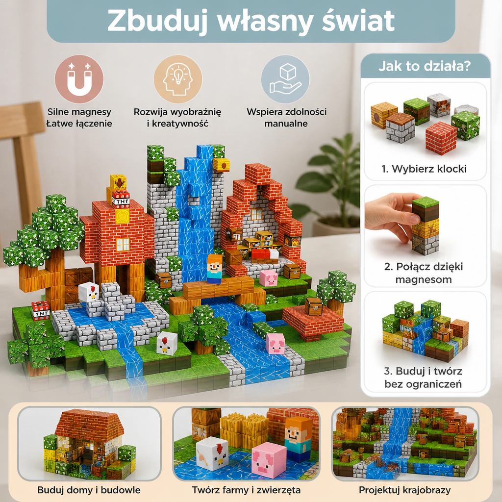 100-elementowy Zestaw Magnetycznych Klocków Konstrukcyjnych – Montessori STEM Zabawka Konstrukcyjna dla Dzieci