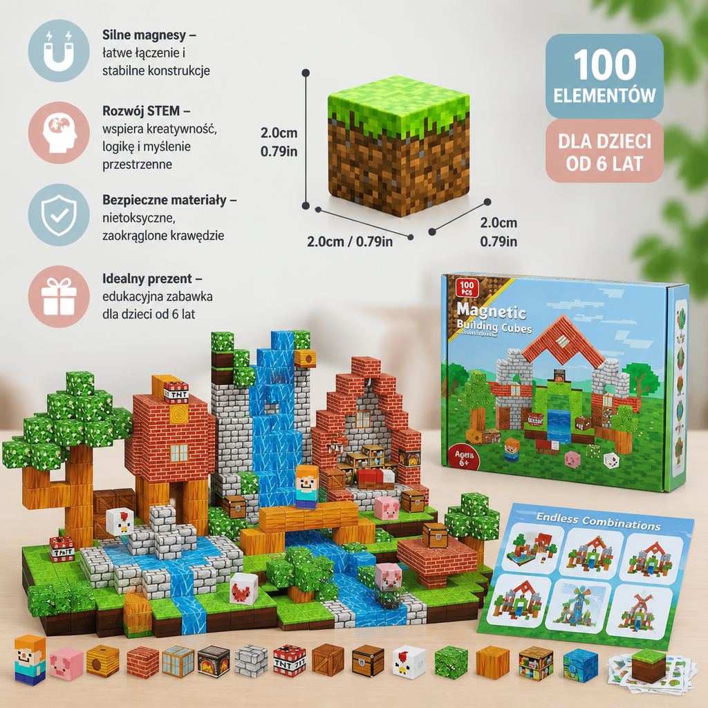 100-elementowy Zestaw Magnetycznych Klocków Konstrukcyjnych – Montessori STEM Zabawka Konstrukcyjna dla Dzieci