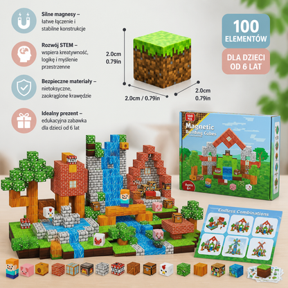 100-elementowy Zestaw Magnetycznych Klocków Konstrukcyjnych – Montessori STEM Zabawka Konstrukcyjna dla Dzieci