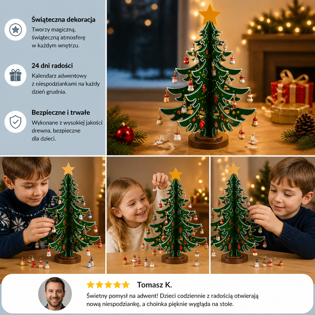 24-dniowy Kalendarz Adwentowy z Mini Ozdobami Choinkowymi dla Dzieci