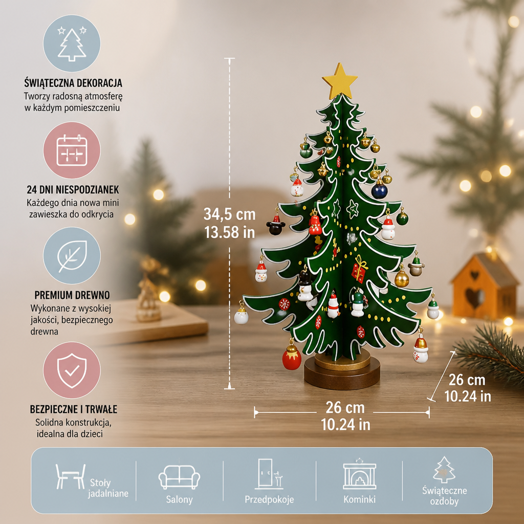 24-dniowy Kalendarz Adwentowy z Mini Ozdobami Choinkowymi dla Dzieci