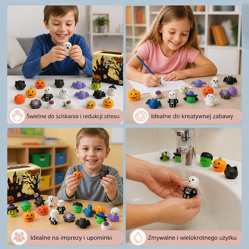 Zmywalny i wielokrotnego użytku zestaw halloweenowych zabawek Squishy na upominki imprezowe i Halloweenowe zbieranie słodyczy