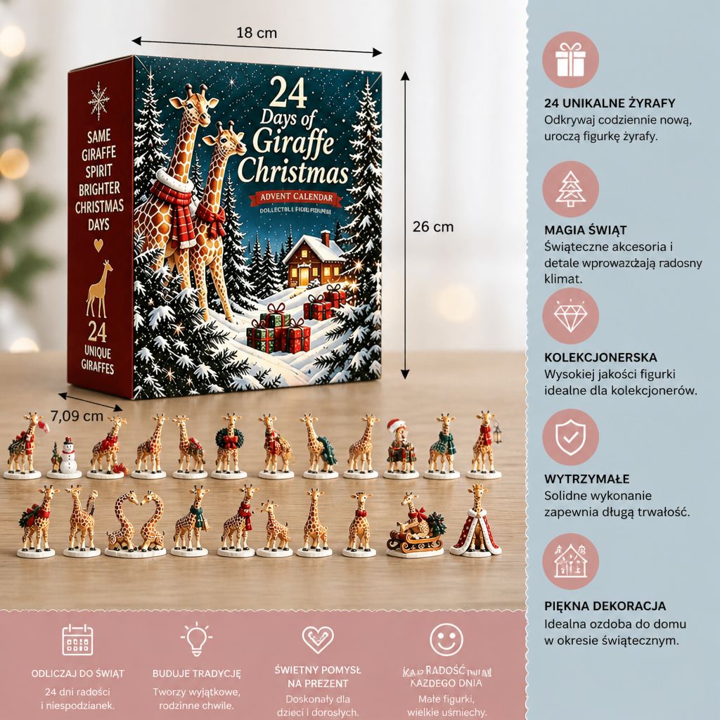 24-dniowy kalendarz adwentowy z figurkami żyrafek