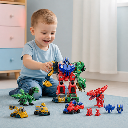 6-w-1 Magnetyczna Zabawka Transformująca – Zbuduj 6 Pojazdów, 3 Dinozaury i 1 Robota
