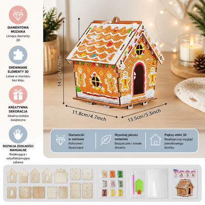 DIY Drewniany Domek z Piernika 3D – Zestaw do Układania i Diamond Art
