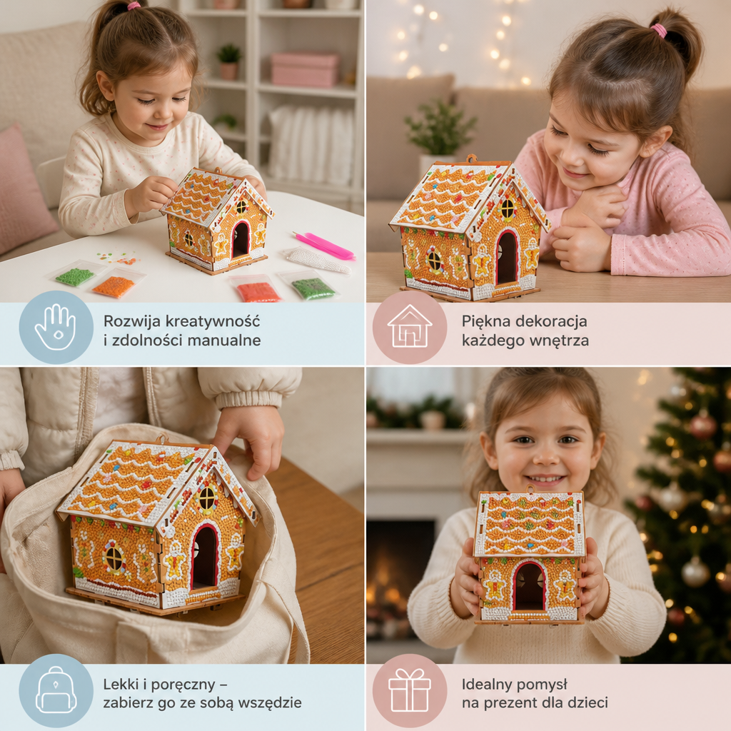DIY Drewniany Domek z Piernika 3D – Zestaw do Układania i Diamond Art