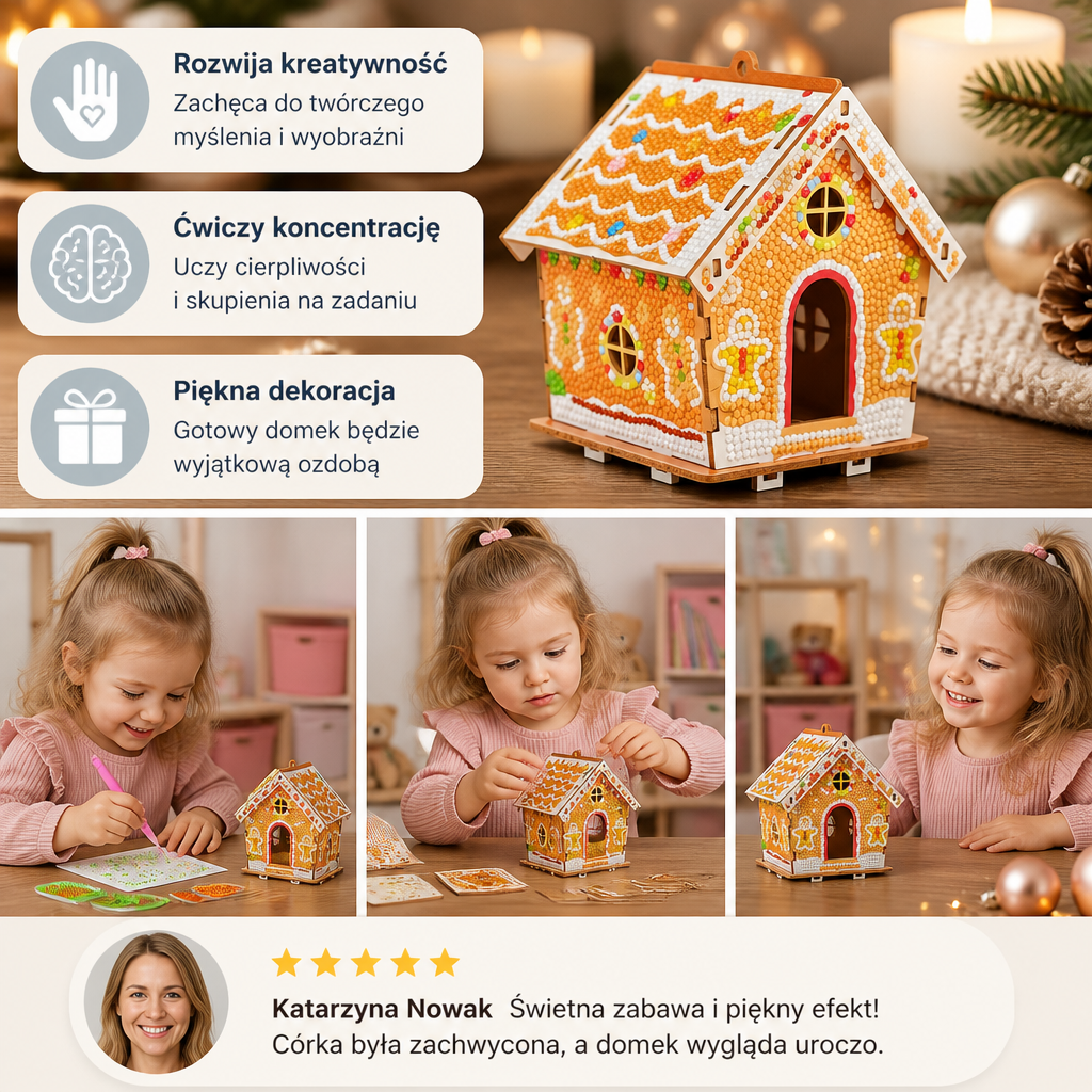 DIY Drewniany Domek z Piernika 3D – Zestaw do Układania i Diamond Art